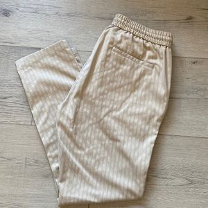 Tan and White Striped Stretch Waist Pants